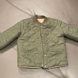 Reversible teddy puffy bomber 3T gap boys girls green fuzzy